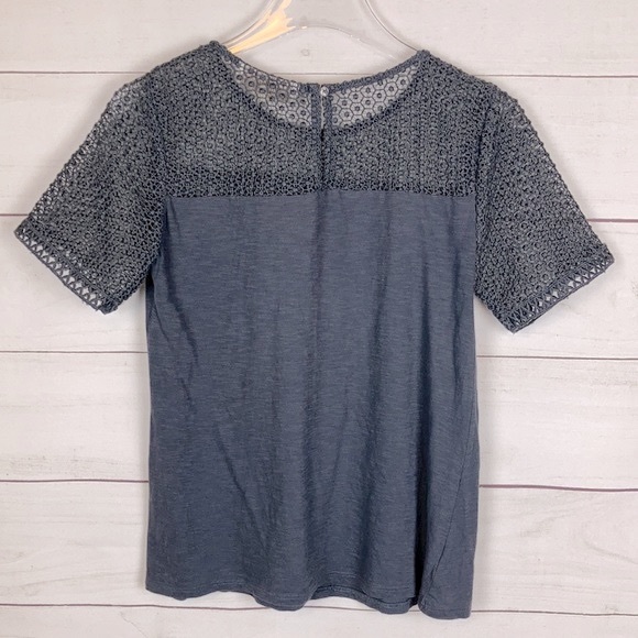 LOFT Lace Fringe Tee Gray XS - Picture 3 of 5